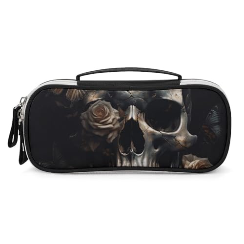 POLESVBM Make-up Tasche Make-up Organizer Schädel mit Rosen und Schmetterlingen Gedruckt Reise Make-up Tasche Kosmetiktasche Style One Size Make-up Tasche Style One Size Make-up Tasche, Stil, One size von POLESVBM