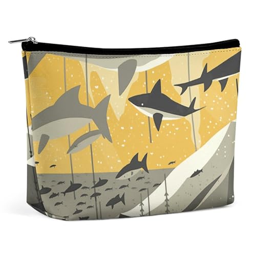 POLESVBM Make-up-Tasche mit Haifisch-Silhouette, bedruckter Organizer, faltbare Kosmetiktasche, Reise-Make-up-Tasche, Stil, Einheitsgröße, Make-up-Tasche, Stil:, Einheitsgröße, Make-up-Tasche von POLESVBM