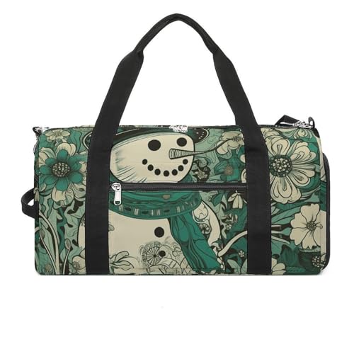 Sporttasche Schneemann mit grünen Blumen Bedruckte Seesack Yoga Tasche Bedruckter Rucksack Duffle Bag Kleine Turnbeutel Style One Size Turnbeutel Style One Size Sporttasche, Stil, One size von POLESVBM