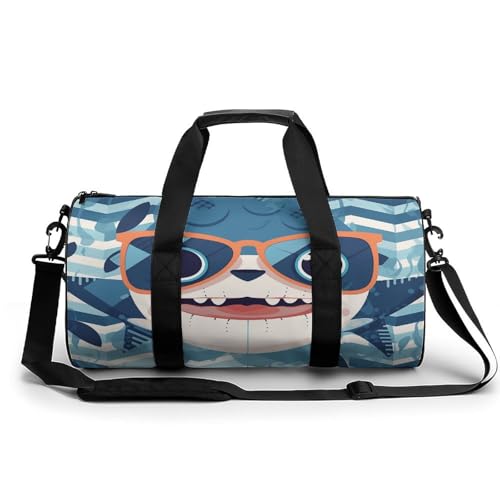 Turnbeutel Hai mit Brille, bedruckter Rucksack, Seesack, Yogatasche mit getrennter Tasche für trockene Nässe, Stil, 45 cm/22,9 cm/22,9 cm/22,9 cm, Stil:, 17.7in/9in/9in von POLESVBM