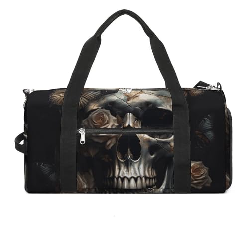 Turnbeutel Totenkopf mit Rosen und Schmetterlingen bedruckt Seesack Yogatasche Bedruckter Rucksack Seesack Kleiner Turnbeutel Style One Size Turnbeutel, Stil:, Einheitsgröße, Turnbeutel von POLESVBM