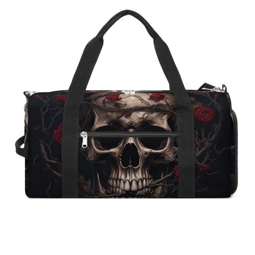 Turnbeutel Totenkopf mit roter Rose bedruckt Seesack Yogatasche bedruckter Rucksack Seesack kleiner Turnbeutel Style One Size Gym Bag, Stil:, Einheitsgröße, Turnbeutel von POLESVBM