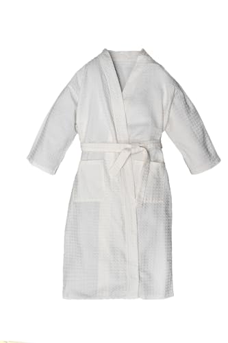 POLHIM Unisex Waffelpiqué-Bademantel - Leicht, saugfähig und hautfreundlich. Perfekt für Damen und Herren, ob zu Hause oder im Spa. (S-M, Beige) von POLHIM