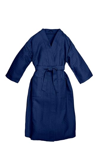 POLHIM Unisex Waffelpiqué-Bademantel - Leicht, saugfähig und hautfreundlich. Perfekt für Damen und Herren, ob zu Hause oder im Spa. (S-M, Dunkelblau) von POLHIM