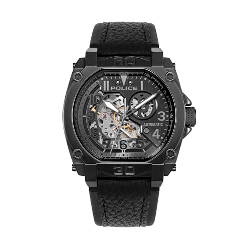 POLICE Herren Analog Automatik Uhr mit Leder Armband PEWGE0040002 von Police