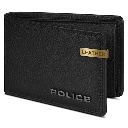 Police Mini-Geldbörse aus Leder | RFID-Schutz & 4 Kreditkartenfächer | Herren-Geldbeutel Querformat | Maße 10,5 x 2 x 7,5 cm (schwarz) von Police