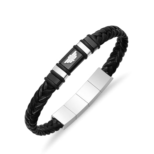 POLICE WAVEBREAKER Edelstahlarmband mit schwarzem Flügel-Logo, schwarzes Lederarmband POLICE WAVEBREAKER Edelstahlarmband mit schwarzem Flügel-Logo, schwarzes Lederarmband von POLICE