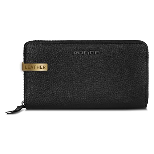 Police große Leder Geldbörse Damen | großes Reißverschlussfach, 16 Kartenfächer, Münzfach, RFID-Schutz | 19 x 4 x 10 cm (schwarz) von Police