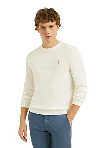 Polo Club Herren Strickpullover Rundkragen Beige Sweat Männer Casual Baumwolle Langarmshirt Pullover von Polo Club