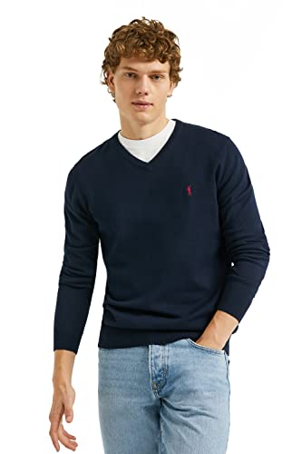 Polo Club Herren Strickpullover V-Ausschnitt Casual Marine Blau Männer Sweater Pullover Winter Baumwolle Langarmshirt von Polo Club