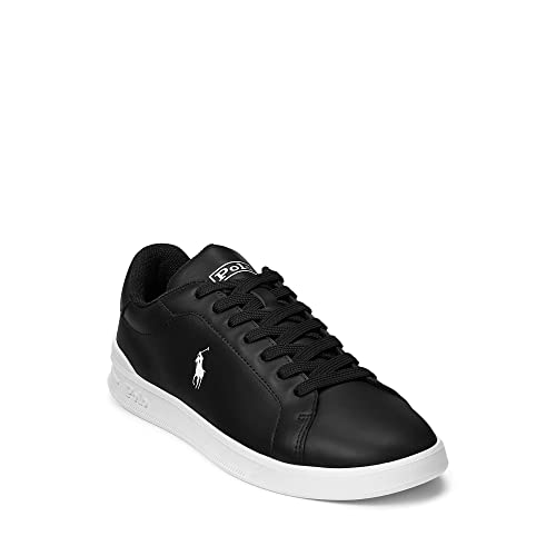 Polo Ralph Lauren Herren Heritage Court II Leder Sneaker, Schwarz/Weiß Pony Player, 44.5 EU von Polo Ralph Lauren