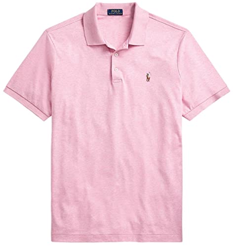 POLO RALPH LAUREN Herren Kurzarm Knit Pima Polo, Hampton Pink Heather With the Signature Multicolored Pony, XL von Polo Ralph Lauren