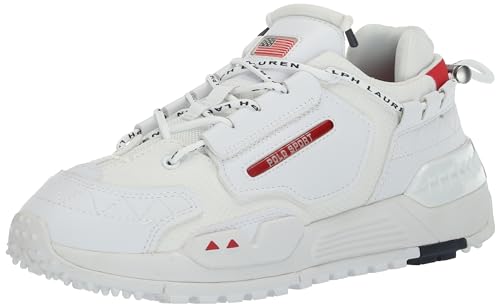 POLO RALPH LAUREN Herren PS200 Sneaker, Weiß/Marineblau/Rl2000 Rot, 42.5 EU von POLO RALPH LAUREN