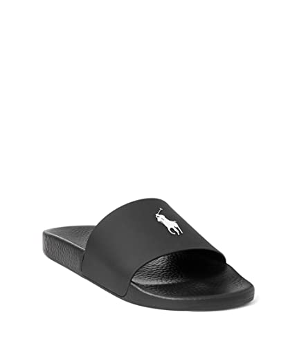 POLO RALPH LAUREN Herren Polo Slide Sandalen, Schwarz Weiß Pony Player, 45 EU von POLO RALPH LAUREN