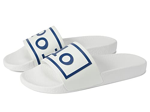 POLO RALPH LAUREN Herren Polo-Slides, Weiß/Light Navy Polo, 44.5 EU von POLO RALPH LAUREN