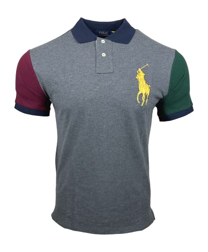 POLO RALPH LAUREN Herren-Poloshirt, schmale Passform, großes Pony-Logo, Grau, mehrfarbig, XL von POLO RALPH LAUREN