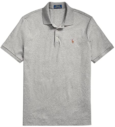 POLO RALPH LAUREN Herren-Poloshirt mit kurzen Ärmeln, Grau meliert mit dem charakteristischen mehrfarbigen Pony, L von POLO RALPH LAUREN