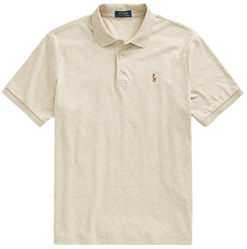 POLO RALPH LAUREN Herren-Poloshirt mit kurzen Ärmeln, Tuscan Beige Heather with the Signature Mehrfarbig Pony, XX-Large von POLO RALPH LAUREN