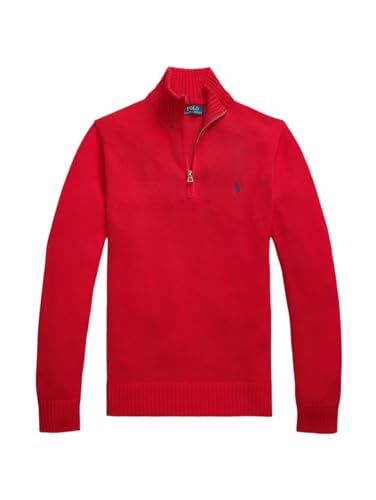 POLO RALPH LAUREN Herren Pullover aus Wollmischung mit Viertelreißverschluss, Rot/Ausflug, einfarbig (Getaway Solids), X-Groß von POLO RALPH LAUREN