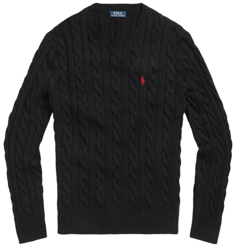 POLO RALPH LAUREN Herren-Pullover mit ikonischem Zopfmuster, Baumwolle, Ralph Lauren Black, L von POLO RALPH LAUREN