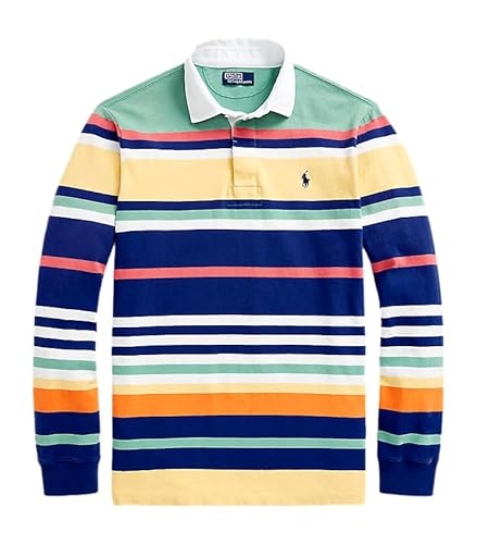 POLO RALPH LAUREN Herren Rugby-Shirt mit klassischer Passform, langärmelig, gestreift, Blau Multi, L von POLO RALPH LAUREN