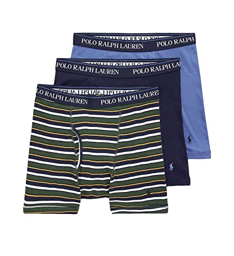 POLO RALPH LAUREN Herren Stretch Classic Fit Boxershorts Regular and Long Leg 3er-Pack, Grün gestreift/dunkelblau/Cruise Navy, X-Large von POLO RALPH LAUREN