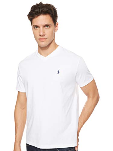 POLO RALPH LAUREN Herren T-Shirt mit V-Ausschnitt, klassische Passform, Weiss/opulenter Garten, L von POLO RALPH LAUREN