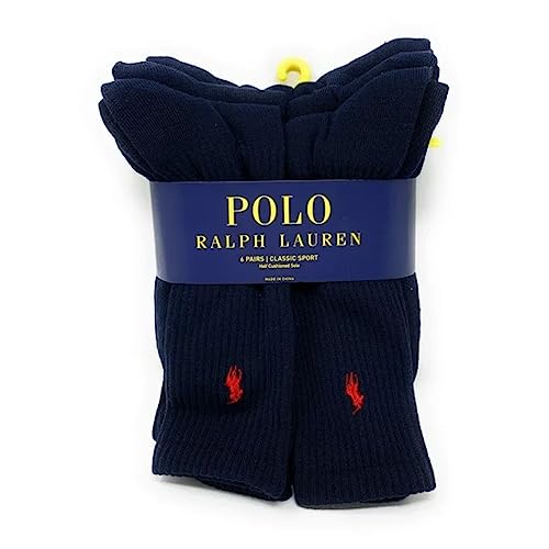 POLO RALPH LAUREN Klassische gerippte Herren-Socken – 6er-Pack (as1, numerisch, numeric_10, numeric_13, regular, regular, marineblau), Marineblau von POLO RALPH LAUREN
