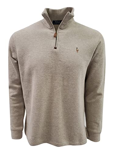 POLO RALPH LAUREN POLO RALPH LAUREN Classic Estate Rib Herren-Pullover mit Viertelreißverschluss, Beige Heather (mehrfarbiges Pony), X-Large von POLO RALPH LAUREN