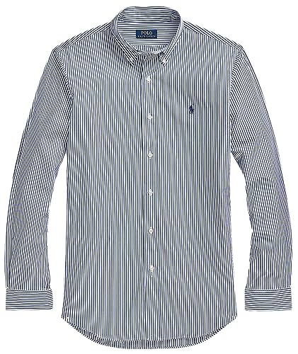 POLO RALPH LAUREN POLO RALPH LAUREN Herren Classic Fit Popeline Sport Shirt, Marineblau/Weiß gestreift., Mittel von POLO RALPH LAUREN