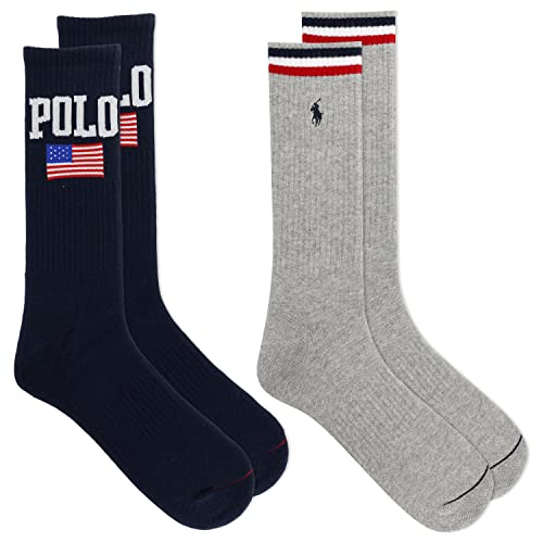 POLO RALPH LAUREN Spectra Color Logo Crew-Socken für Herren, 2er-Pack, Amerikanisch/Marineblau, sortiert, 43-47 EU von POLO RALPH LAUREN