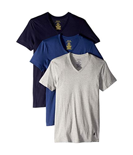 POLO Ralph Lauren Herren Unterhemd Classic Fit Baumwolle V-Ausschnitt 3er-Pack, Andover Heather/Bali Blue/Cruise Navy, XX-Large von POLO RALPH LAUREN