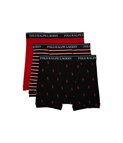 Polo Ralph Lauren Herren-Boxershorts, klassische Passform mit feuchtigkeitsableitendem Material, 3er-Pack, Schwarz/Schwarz Multi Stripe/Rl2000 Rot, Large von POLO RALPH LAUREN