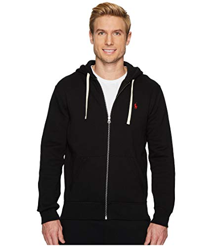 Polo Ralph Lauren Herren Doppelstrick-Kapuzenpullover mit durchgehendem Reißverschluss, Schwarz/Rot/Rot, X-Large von POLO RALPH LAUREN