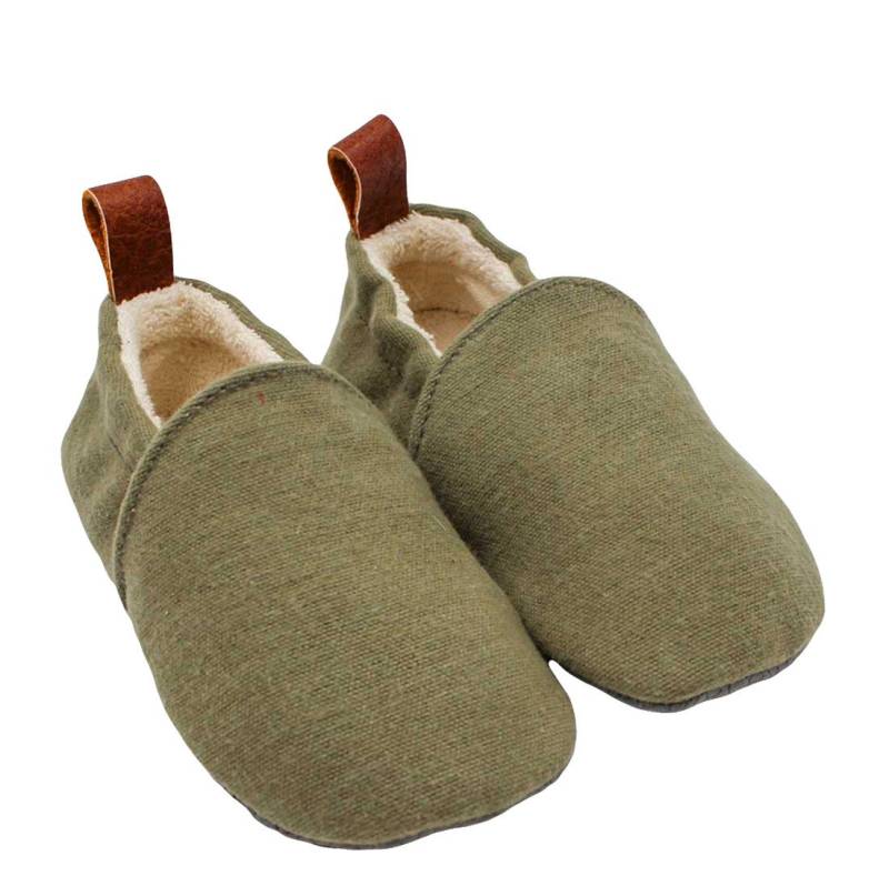 POLOLO Pololo Hausschuhe Barfußschuhe Krabbelschuhe Biobaumwolle Uni Grün Krabbelschuh von POLOLO