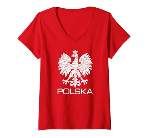 Damen Polska Polen Adler Symbol Flagge Politur Wappen Emblem T-Shirt mit V-Ausschnitt von POLSKA EAGLE TEES