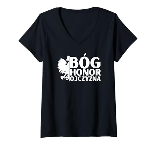 Damen Polskie Godlo Bog Honor Ojczyzna T-Shirt mit V-Ausschnitt Damen Polskie Godlo Bog Honor Ojczyzna T-Shirt mit V-Ausschnitt von POLSKA ODZIEZ PATRIOTYCZNA