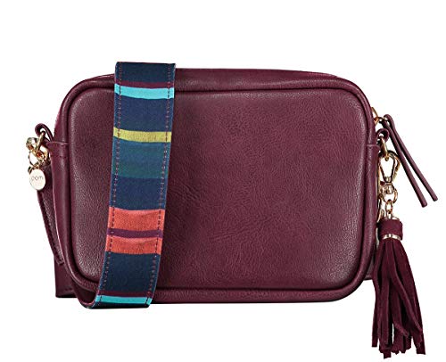 POM Amsterdam Umhängetasche Damen Klein Weinrot Enchanting Bordeaux - Crossbody Tasche Handtasche Reißverschluss Fransen - SP6095 von POM Amsterdam