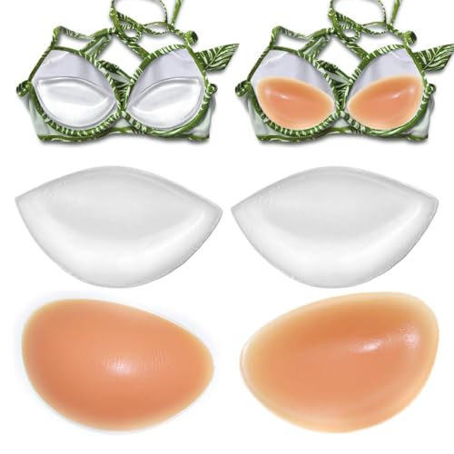 POMAMZ 2 Paar BH Einlagen Silikon Push Up BH EinsäTze Bikini Herausnehmbaren Silikon BrüSte BH Pads BH-Einlagen Push Up Pads BH Polster Einlagen,Transparent + Beige von POMAMZ