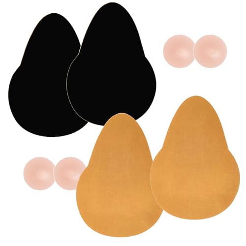 POMAMZ 2 Paar Klebe BH Push Up,BH RüCkenfrei Brüste Tape TräGerloser Unsichtbarer FüR Aalle RüCkenfreie Kleidung Mit 2 Paar Silikon Nippelpads,Beige+Schwarz,C-D Cup von POMAMZ