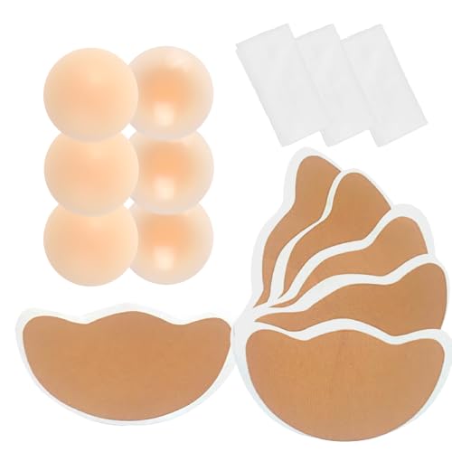 POMAMZ 3 Paar Klebe BH Push Up & Nipple Covers – Unsichtbare Brustheber-Pflaster für Große Körbchengrößen,Wiederverwendbare BH TräGerloser für Rückenfreie Kleider,Beige,E/F von POMAMZ