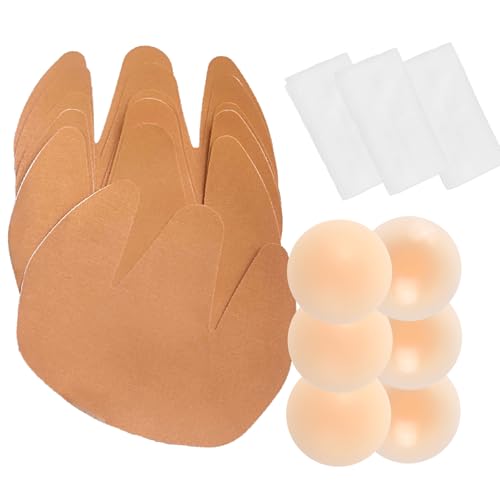 POMAMZ 6er Pack Klebe BH Push-Up Brustlifting, Trägerloser Selbstklebender BH für Große Körbchengrößen – Rückenfreie Kleidung – Inkl. 3 Paar Silikon Nippelcover (Beige) A-B von POMAMZ