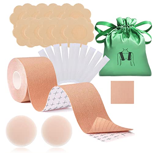 POMAMZ Brust Boob Tape,Body Tape Lift Up BH,Klebe BH Tape mit Nippelpads，Brust Tape für Grosse Brüste，Breast Tape für Abendkleider, Hochzeitskleid,Ballkleid von POMAMZ