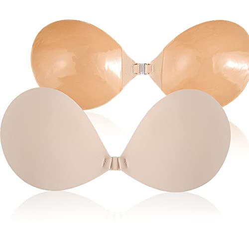 POMAMZ Klebe BH RüCkenfrei Selbstklebender BH RüCkenfreies Push Up Silikon Kleid BH Klebepads Unsichtbarer BH Nippelpads Sticky Backless Bra,Beige,E von POMAMZ