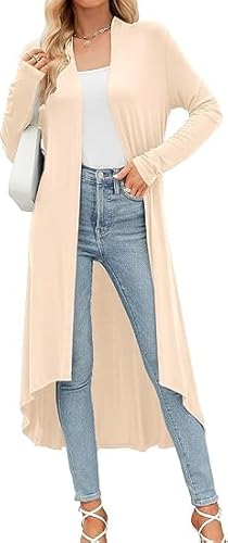 POMTIMCO Damen V-Ausschnitt Cardigan Lässig Leichte Strickjacke Lässige Langarm Leichte Drapierte Strickjacke (Beige,L) von POMTIMCO