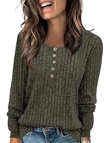 POMTIMCO Pullover Damen Sweatshirt Herbst Oversize Grosse Grössen Pulli Langarm Lang Elegant Oberteile (XXL,Grün) von POMTIMCO