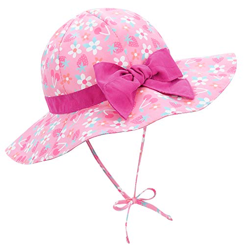 Baby Sonnenhut Mädchen Verstellbarer Hut mit breiter Krempe Kinder Sonnenschutz UPF 50 Fischerhut für Mädchen Jungen Rosa Blumen 12-24 Monate von PONCEAU