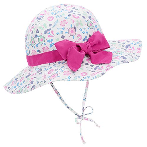Baby Sonnenhut Mädchen Verstellbarer Hut mit breiter Krempe Kinder Sonnenschutz UPF 50 Fischerhut für Mädchen Jungen Weiße Blumen 12-24 Monate von PONCEAU