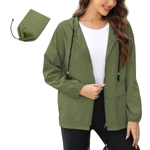 Damen Regenjacke Wasserdicht Outdoorjacke Leicht Faltbar Regenjacke Softshelljacke Ultraleichte Regenjacke Fahrradjacke Outdoorjacke mit Kapuze Windbreaker Wasserdichte Wandern Radfahren Laufen von PONCEAU