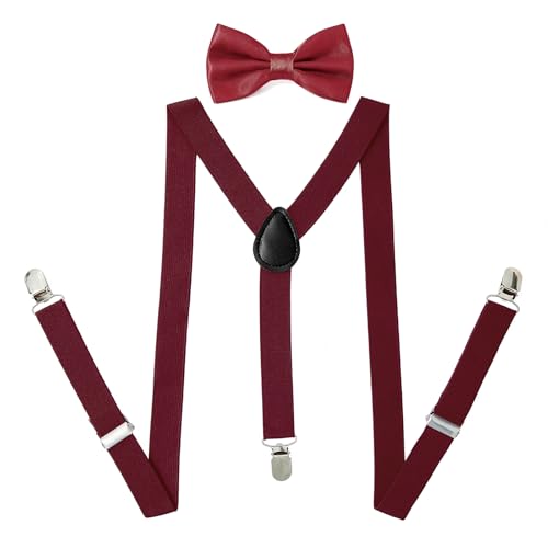 PONCEAU 2 Set Hosenträger und Fliege für Herren und Damen,2.5 cm breiter Hosenträger Herren in Y-Form Elastisch und Verstellbar mit Farblich Passender Fliege 12 x 7 cm PONCEAU 2 Set Hosenträger und Fliege für Herren und Damen,2.5 cm breiter Hosenträger Herren in Y-Form Elastisch und Verstellbar mit Farblich Passender Fliege 12 x 7 cm von PONCEAU